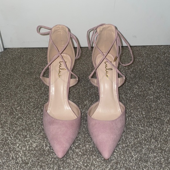 Dusty Rose Lace Up Pointed Toe Heels - Picture 1 of 3